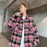 现货格子衬衫男学生大码宽松潮牌工装情侣衬衣春秋CY01-P35，男装衬衫，电商A456（原C415）