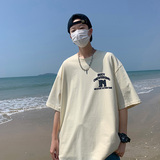 直播有280克大码发泡美式潮牌宽松网丝印花复古短袖t恤A432-T523-，男装T恤，电商A456（原C415）