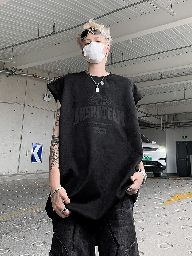 B01特P22控38高街烧花无袖背心男夏季宽松运动坎肩美式t恤XIN,男装T恤,电商A456（原C415）