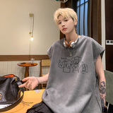 B16特P20潮牌小狗手绘烧花男夏季宽松运动坎肩美式无袖大码背心sh，男装背心/马甲，电商A456（原C415）
