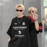 现货JPT23-P28特美式插肩袖短袖男T恤夏季麂皮绒宽松三条杠杏，男装T恤，电商A456（原C415）