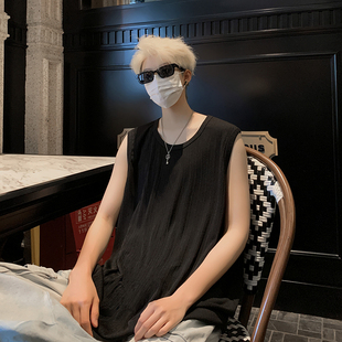 t恤hei 宽松运动坎肩美式 B33特P22控39肌理冰感潮牌无袖 背心男夏季