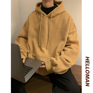银狐绒卫衣男士手绘连帽ins潮牌上衣外套B333-1-WY929-P60加绒70图片