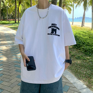 直播有280克大码发泡美式潮牌宽松网丝印花复古短袖t恤A432-T523-图片