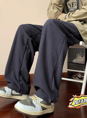 欧绵绒秋冬加绒抽绳拖地裤潮牌宽松大码长裤A432-K833-P35加绒40