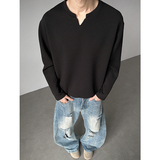 现货得物亨利领坑条肌理感V领秋季T恤男宽松CT01-P18特无头a，男装T恤，电商A456（原C415）