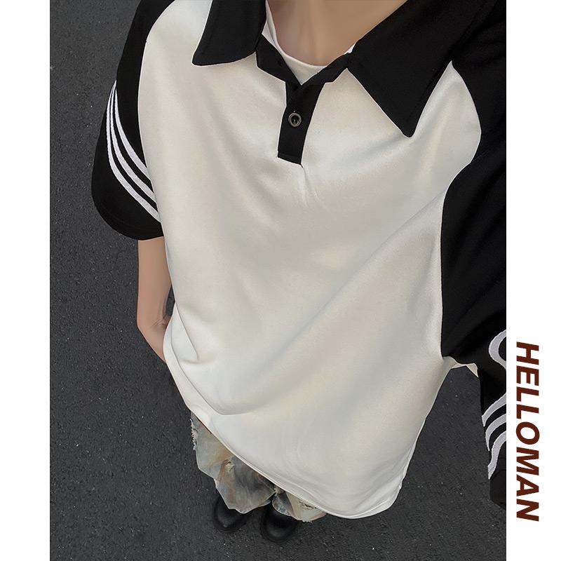 现货美式复古黑白拼接polo衫短袖男插肩袖t恤A456-T881-P35,男装T恤,电商A456（原C415）