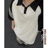 现货美式复古黑白拼接polo衫短袖男插肩袖t恤A456-T881-P35，男装T恤，电商A456（原C415）