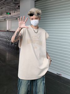 B01特P22控38高街烧花无袖背心男夏季宽松运动坎肩美式t恤HEI图片