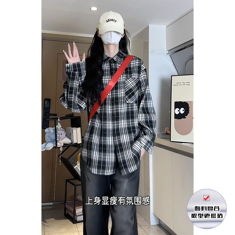 胖胖哥复古格子衬衫男秋季新款潮牌宽松休闲长袖美式痞帅衬衣外套,男装衬衫,电商A456（原C415）