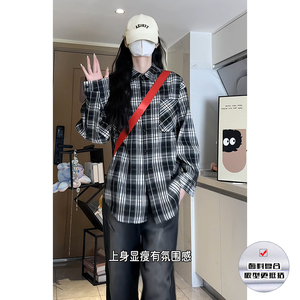 胖胖哥复古格子衬衫男秋季新款潮牌宽松休闲长袖美式痞帅衬衣外套图片