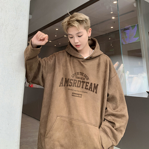 现货400克重磅港风宽松大码板型麂皮绒连帽烧花卫衣 JP58-P55特，男装卫衣，电商A456（原C415）