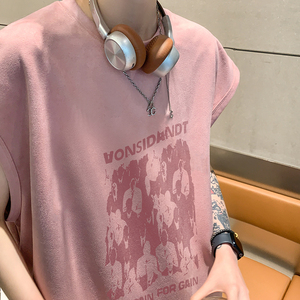 B19特P20潮牌手绘龙烧花无袖大码背心男夏季宽松坎肩美式t恤图片