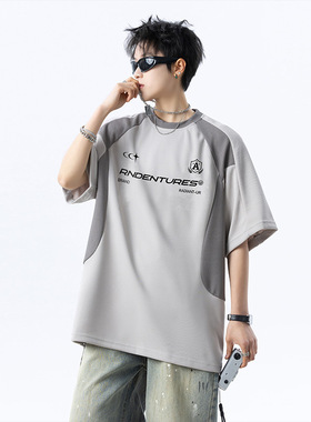 男士潮流印花T恤上衣夏季宽松拼接重磅短袖体恤A456-T895-P45