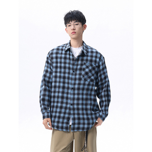 现货主推CY15-P33特长袖格子衬衫男潮牌潮流宽松韩版中性衬衣b图片