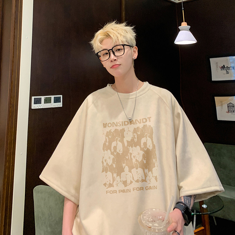 现货JPT82特P25控39烧花插肩袖夏季美式复古短袖T恤黑,男装T恤,电商A456（原C415）