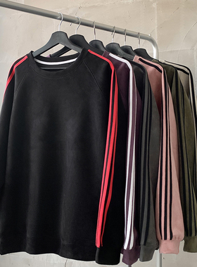 现货二开420高克重 秋冬三条杠麂皮绒圆领卫衣男A456-JP635