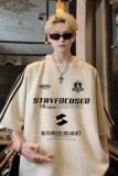 现货JPT23-P28特美式插肩袖短袖男T恤夏季麂皮绒宽松三条杠杏，男装T恤，电商A456（原C415）