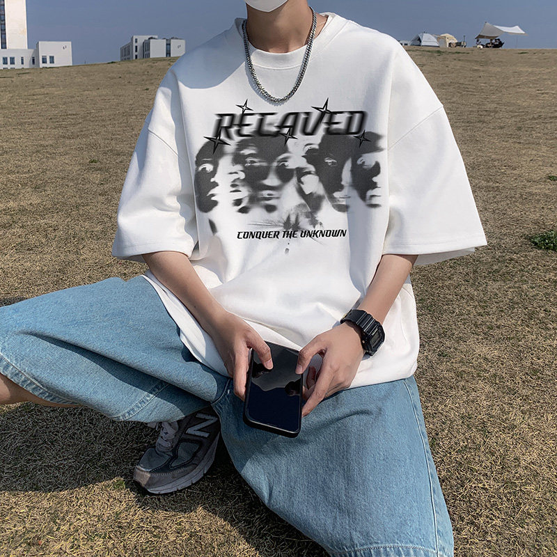 T80-P20特欧美高街重磅个性短袖T恤男夏季宽松嘻哈潮牌美式上衣,男装T恤,电商A456（原C415）