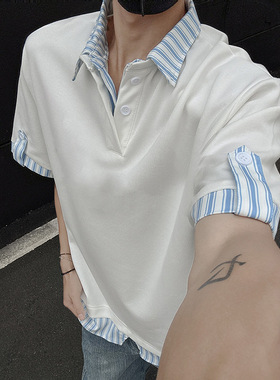 A456-T916-P32特现货主推曼巴棉夏季T恤宽松潮流假两件POLO短袖b