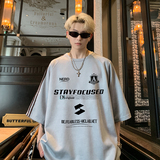 现货JPT23-P28特美式插肩袖短袖男T恤夏季麂皮绒宽松三条杠浅蓝，男装T恤，电商A456（原C415）