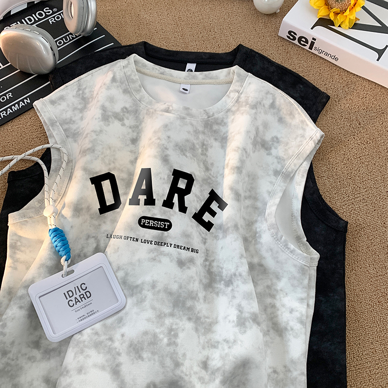 ZRB119-P22控38潮牌扎染无袖背心男夏季宽松运动坎肩美式t恤，男装背心/马甲，电商A456（原C415）