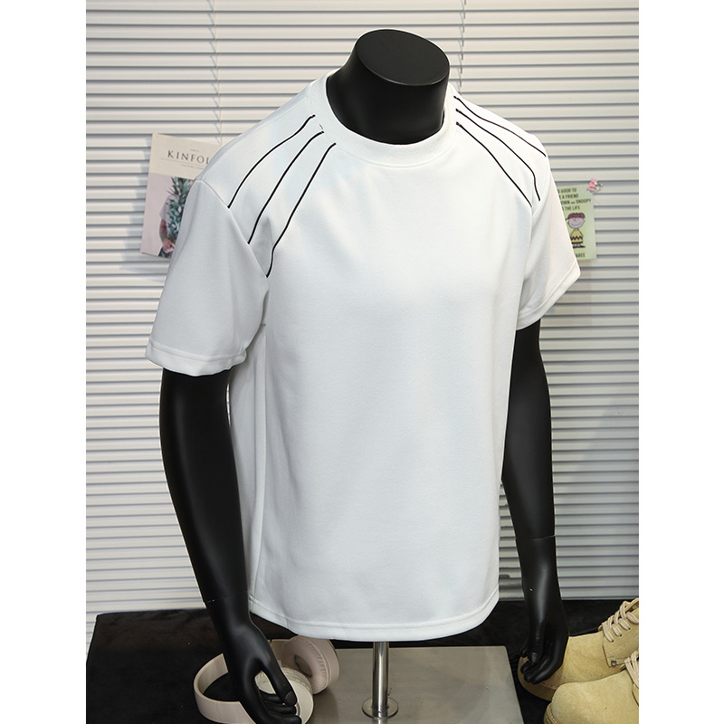 现280克重夏季T恤男宽松潮流三条杠短袖上衣A456-T908-P23白