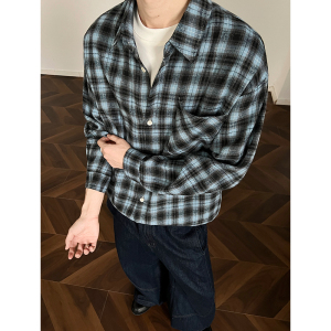 现货主推CY15-P33长袖格子衬衫男潮牌潮流宽松韩版中性衬衣c，男装衬衫，电商A456（原C415）
