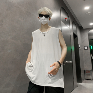 t恤 宽松运动坎肩美式 B33特P22控39肌理冰感潮牌无袖 背心男夏季
