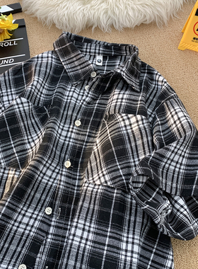 主推短袖格子衬衫男大码潮牌潮流双口袋工装衬衣CY05-P27控49黑色