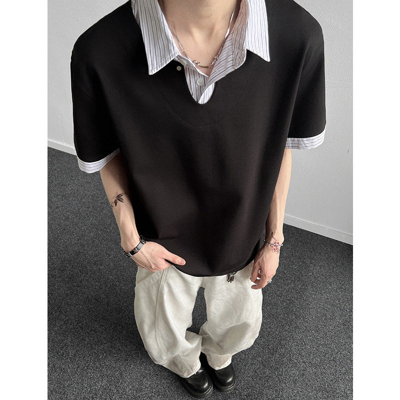 A456-T918-P40主推280克重亨利夏季T恤男宽松潮流假两件POLO短袖a,男装T恤,电商A456（原C415）