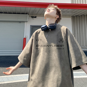 JPT80-P25特控39插肩袖夏季美式复古短袖T恤男士图片