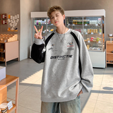 现货360克重磅港风美式复古插肩袖拼接ins卫衣外套灰WY96-P50特，女装短外套，电商A456（原C415）