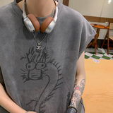 B15特P20潮牌手绘龙烧花无袖大码背心男夏季宽松坎肩美式t恤FH，男装背心/马甲，电商A456（原C415）