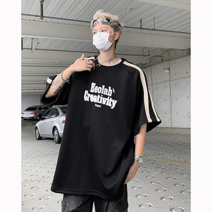 T565-P40控59高街潮牌男士潮流印花T恤上衣夏季宽松织带重磅短袖图片