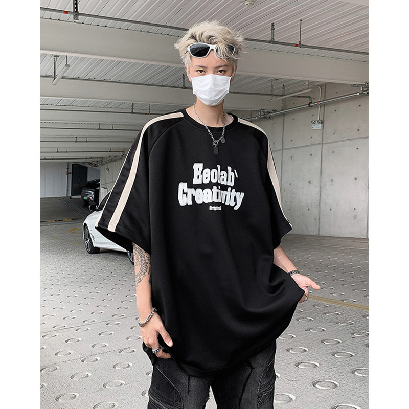 T565-P40控59高街潮牌男士潮流T恤上衣夏季宽松织带重磅短袖HO,男装T恤,电商A456（原C415）