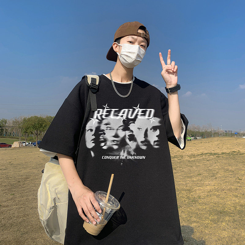 T80-P20特欧美高街重磅个性短袖T恤男夏季宽松嘻哈潮牌美式上衣黑，男装T恤，电商A456（原C415）