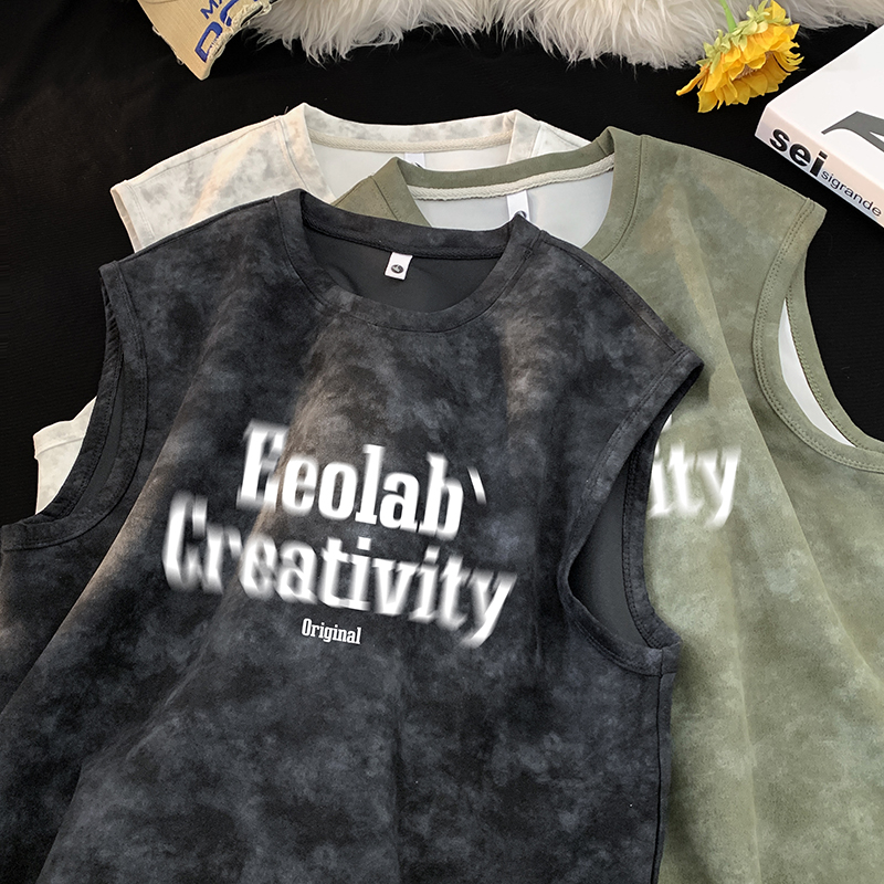 ZRB123-P22控38潮牌扎染无袖背心男夏季宽松运动坎肩美式t恤b，男装背心/马甲，电商A456（原C415）