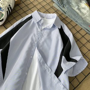 主推CY08-P30特现货夏季短袖条纹衬衫男潮牌潮流中性衬衣0
