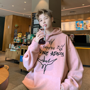 现货420高克重丝网印花秋冬宽松大码麂皮绒连帽卫衣JP606特P50深图片