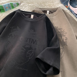 JPT10-P28控48烧花美式复古暗黑风男夏季宽松嘻哈半袖短袖T恤咖啡，男装T恤，电商A456（原C415）