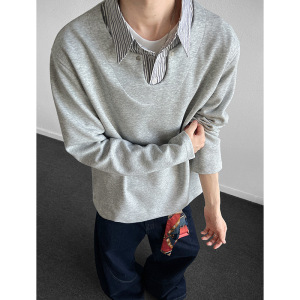 主推现货WY618-P45 重磅衬衫领假2件撞色套头卫衣男百搭上衣外套b图片