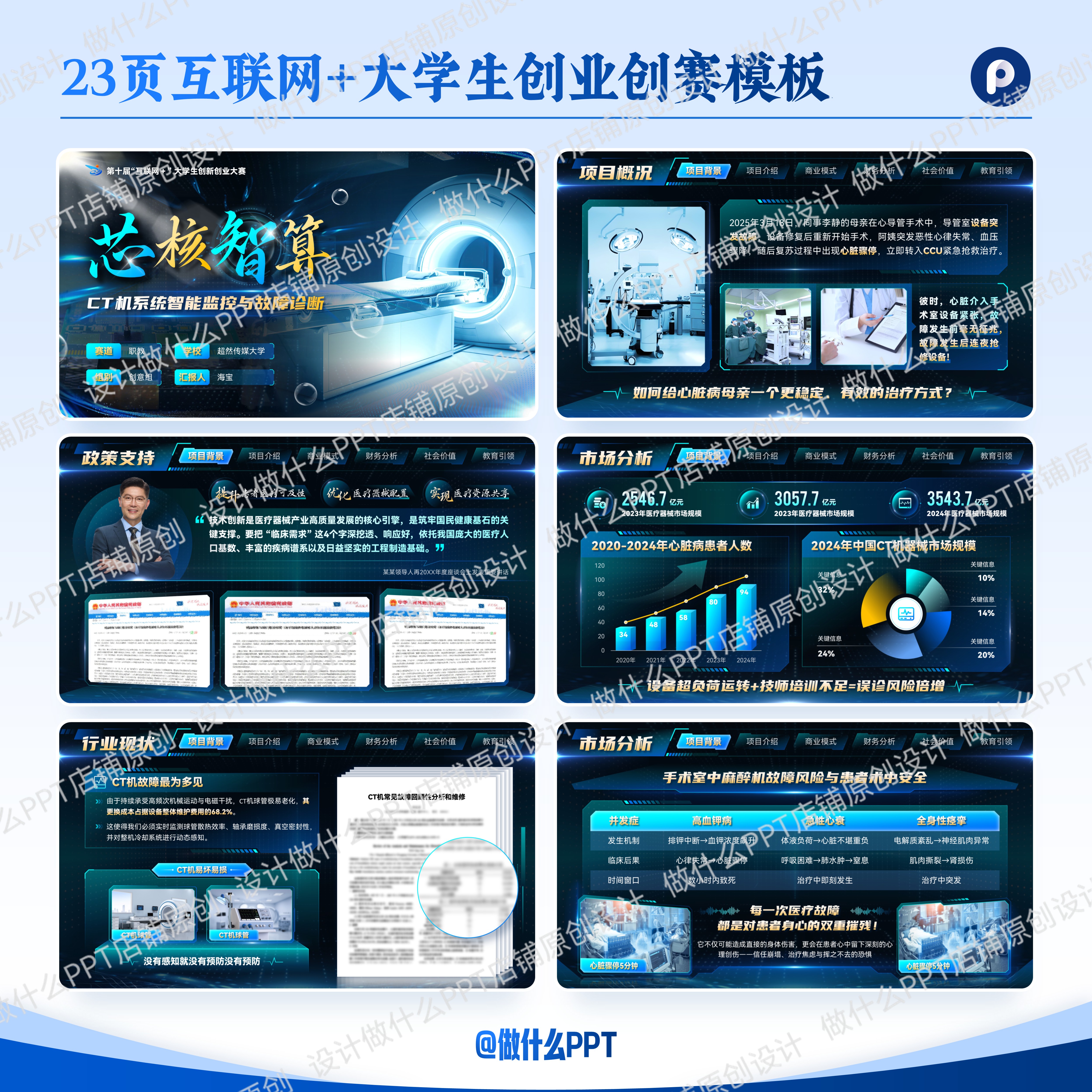 23页蓝色科技风大学生创新创业大赛PPT模板