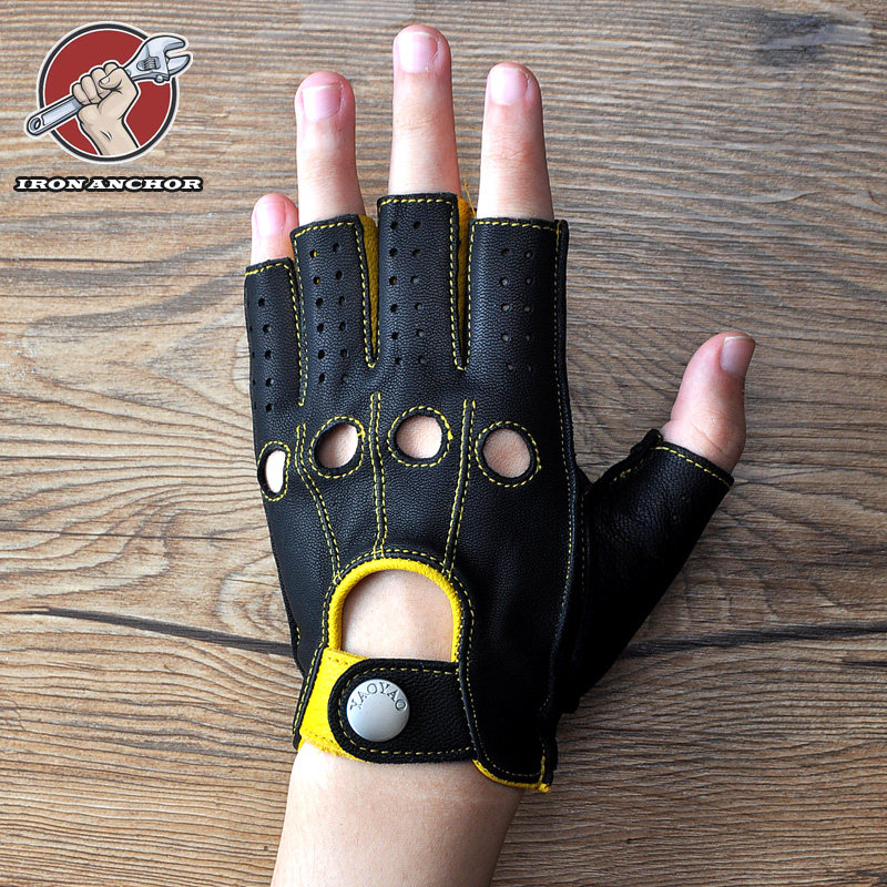 复古露指夏季纯羊皮半指机车手套赛车汽车驾驶开车摩托车哈雷真皮