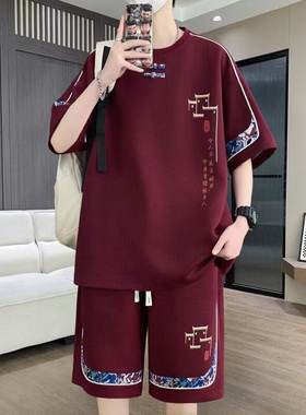 青少年短袖短裤套装男夏季新款中式国风半袖T恤学生休闲运动套装