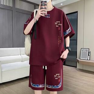 男夏季 新款 中式 青少年短袖 T恤学生休闲运动套装 套装 国风半袖 短裤
