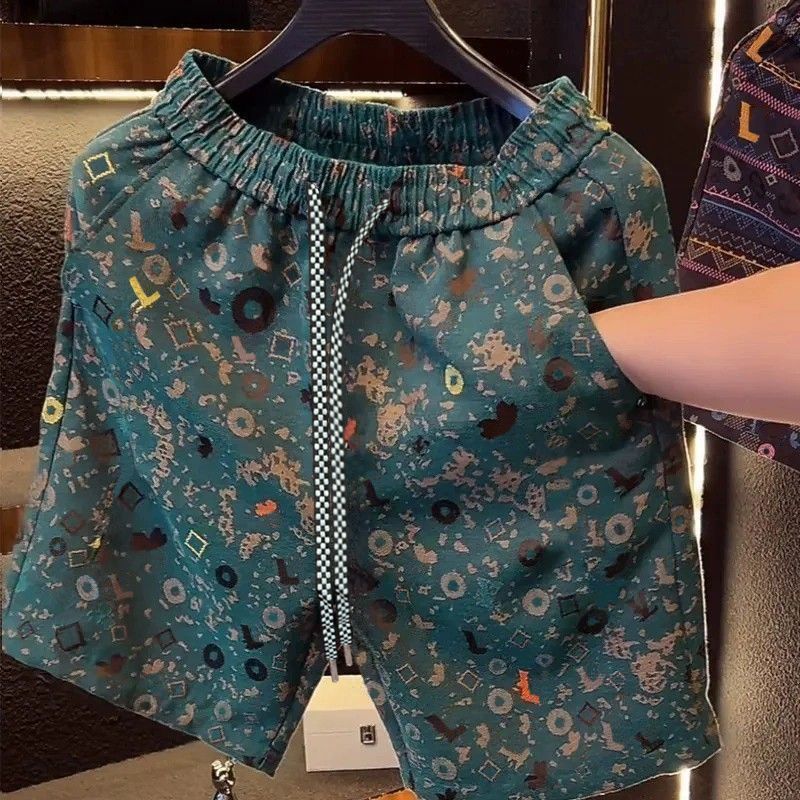 美式复古设计感潮牌2025夏季百搭帅气潮流时尚暗纹满印花男士短裤