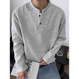 短宽boxy立领卫衣cleanfit打底衫 美式 秋季 t恤男款 潮牌 亨利领长袖