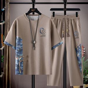 夏季新款休闲运动套装青少年时尚高级感新中式短袖T恤长裤两件套