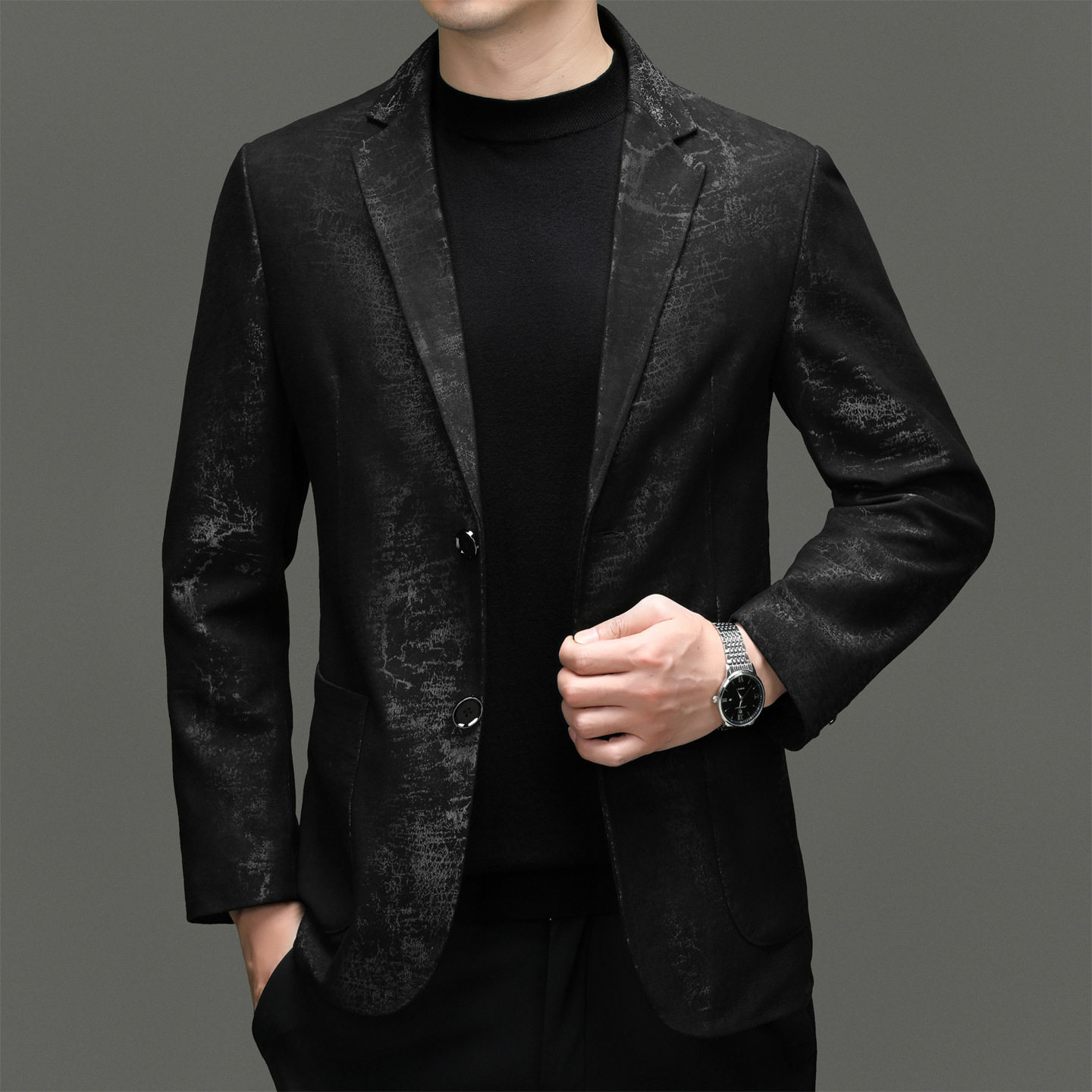 2026春秋款海宁真皮皮衣男头层绵羊皮外套印花商务休闲男士西服